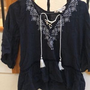 Abercrombie Boho Peasant Navy and White Top